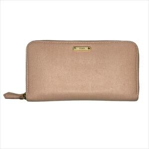 Fendi Zip Around Leather Wallet in Dusty Rose Beige and Gold Tone